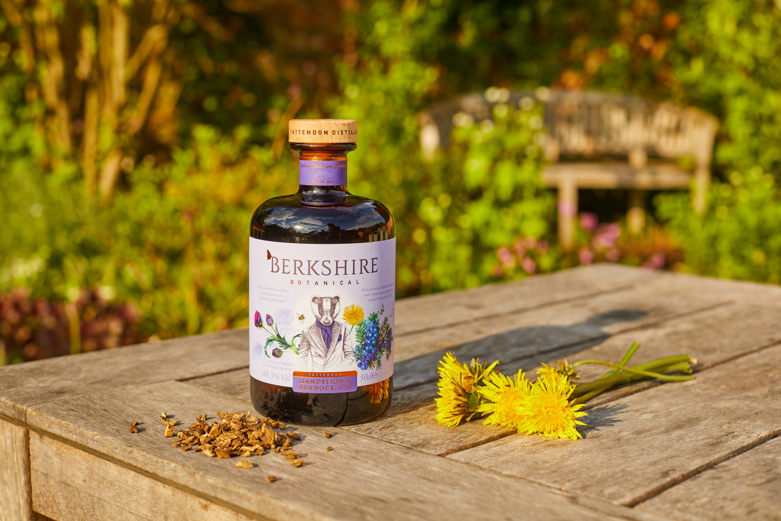 A bottle of Berkshire Botanical Dandelion & Burdock Gin 