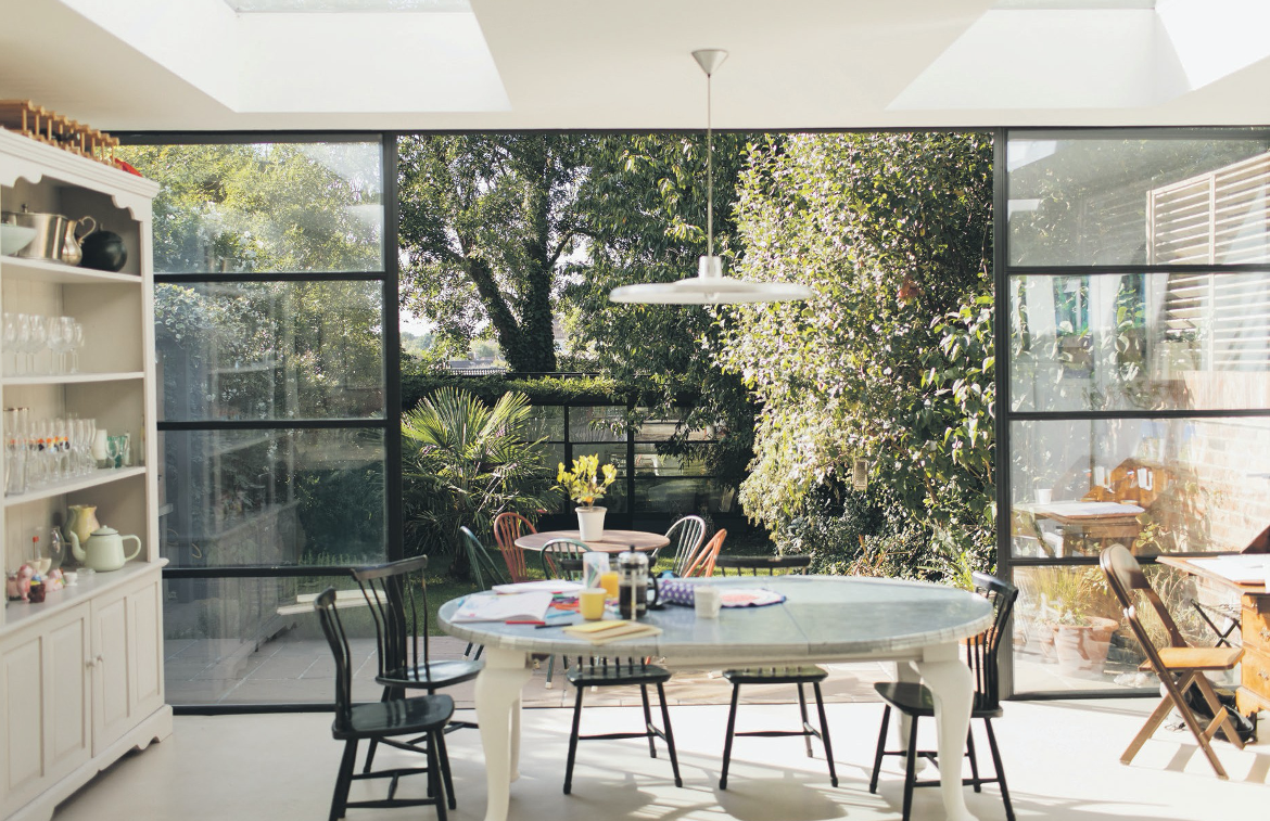An extension from the living room to the garden brings the outside in.