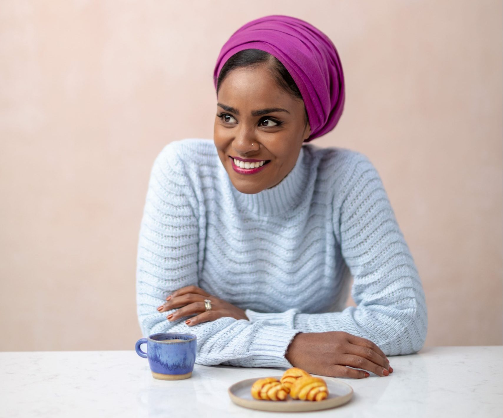 TV chef and presenter Nadiya Hussain enjoying a coffee break