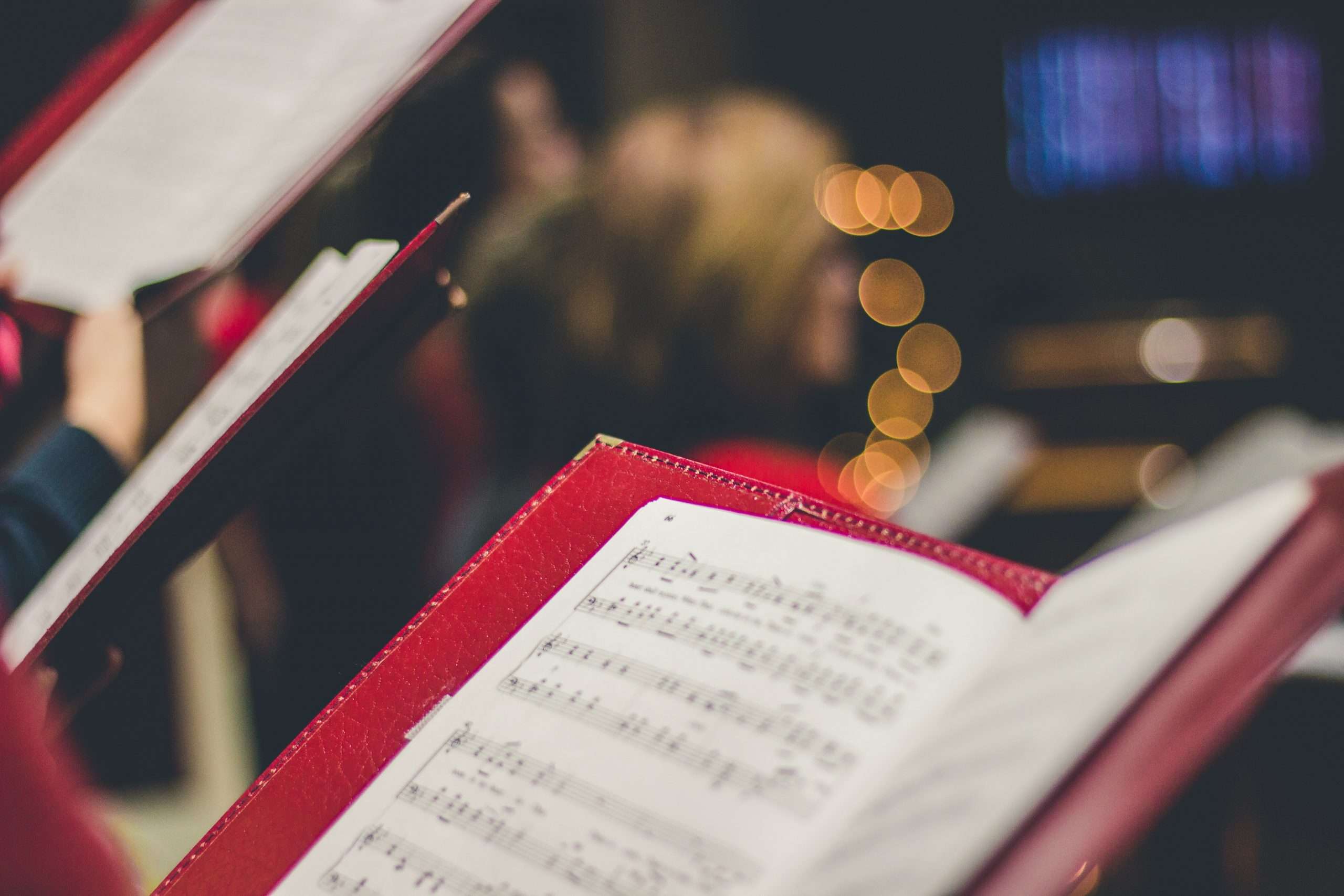 A close-up of sheet music during Christmas Carols at St Paul's Cathedral