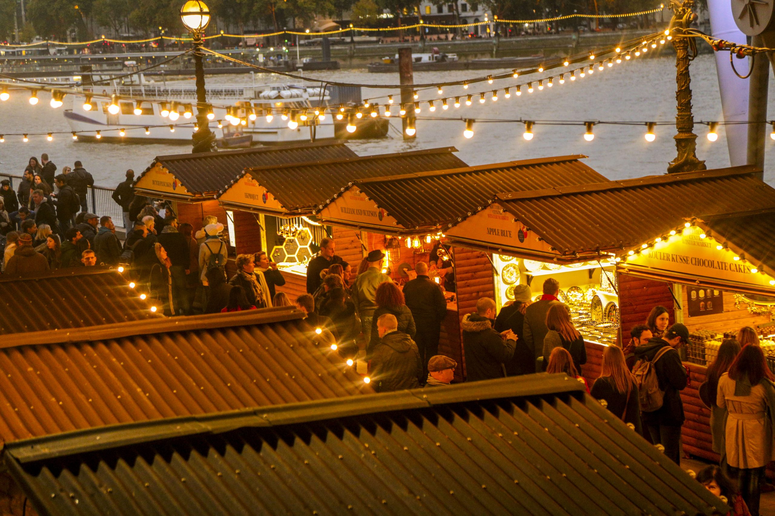 Aerial view of the stalls at the South Bank Winter Market