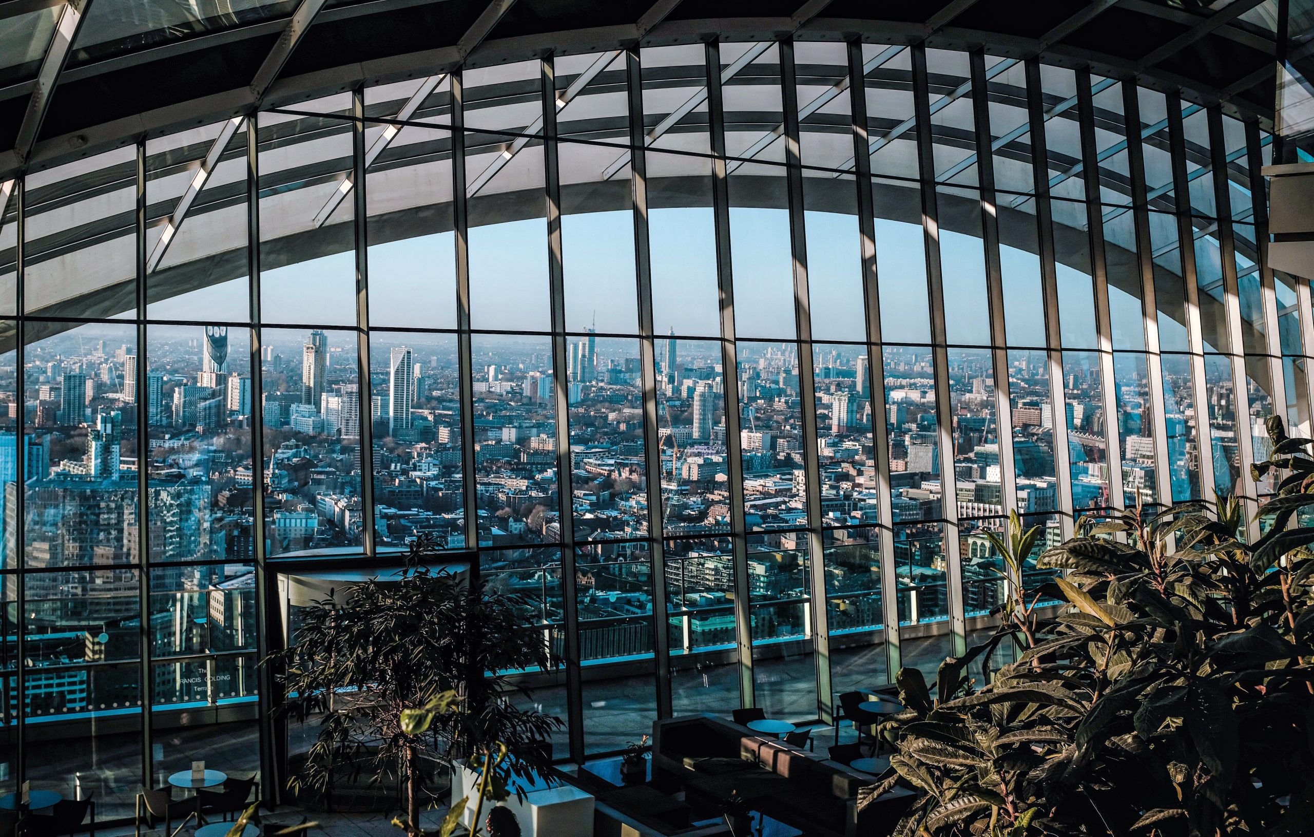 A sweeping view of the London skyline from London’s Sky Garden.