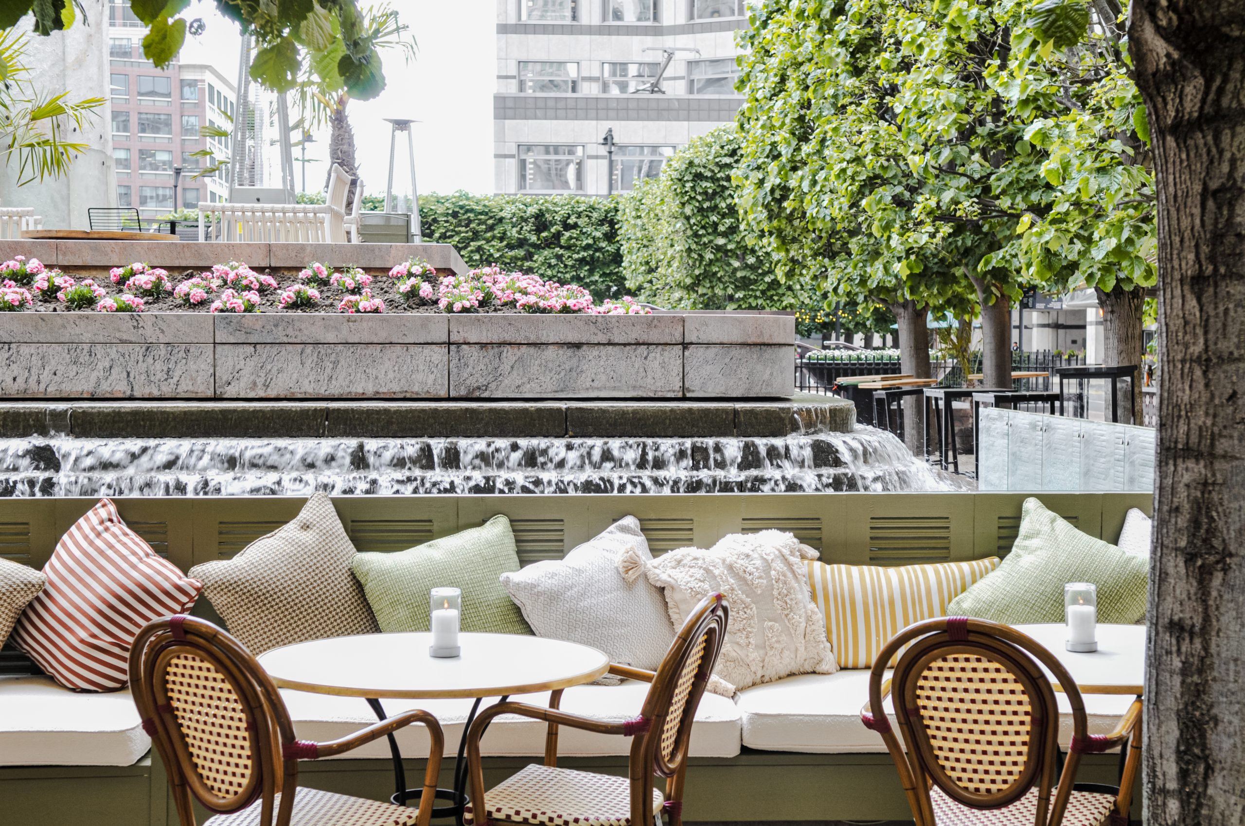 The view of Cabot Square from La Terraza, Canary Wharf.