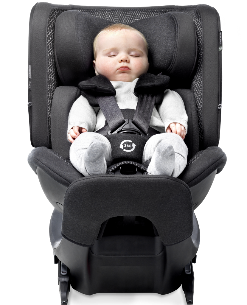 A baby asleep in a Silver Cross Motion All Size 360 Car Seat.