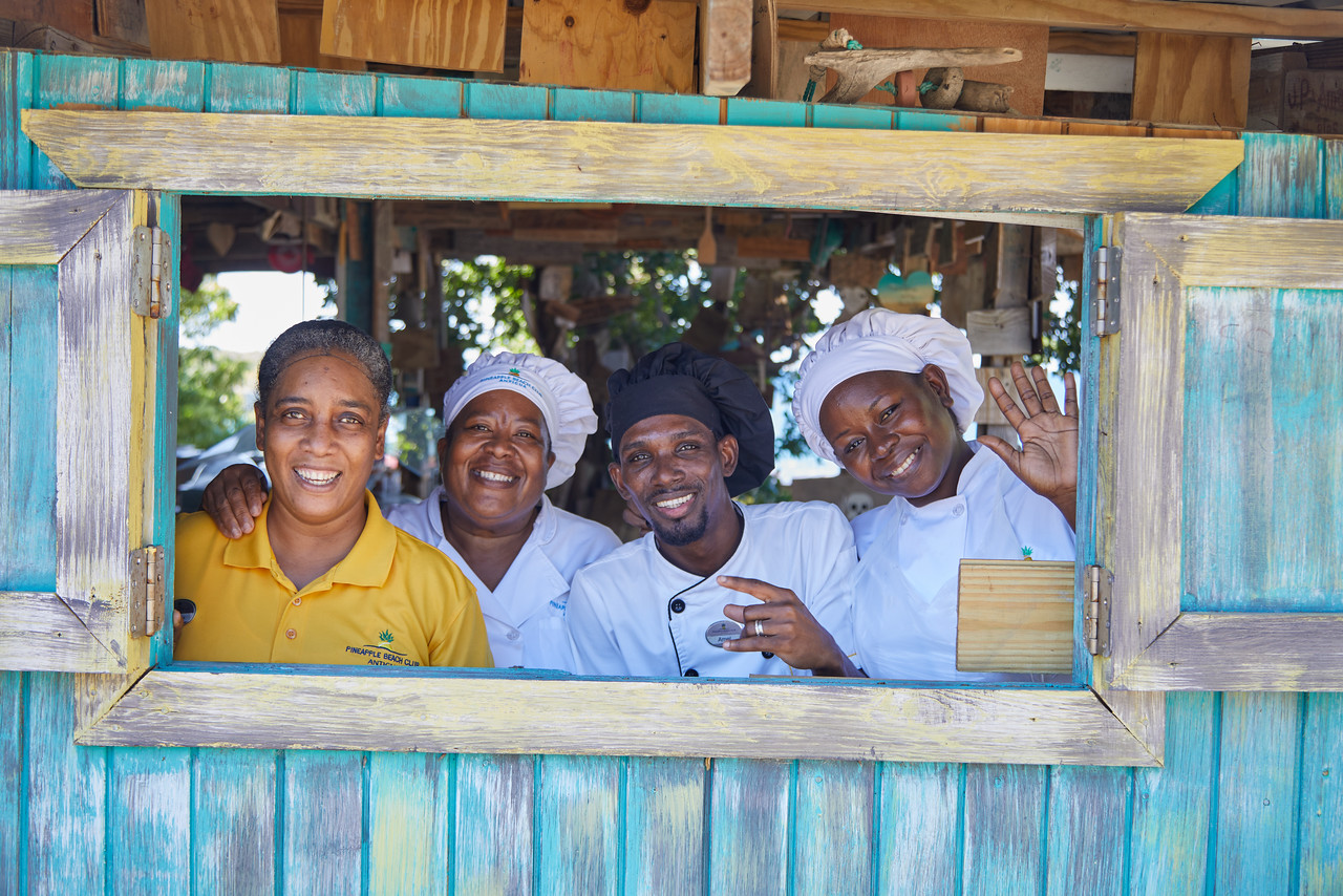 The Chef and his team posing for a group picture at The Pineapple Beach Club Antigua.