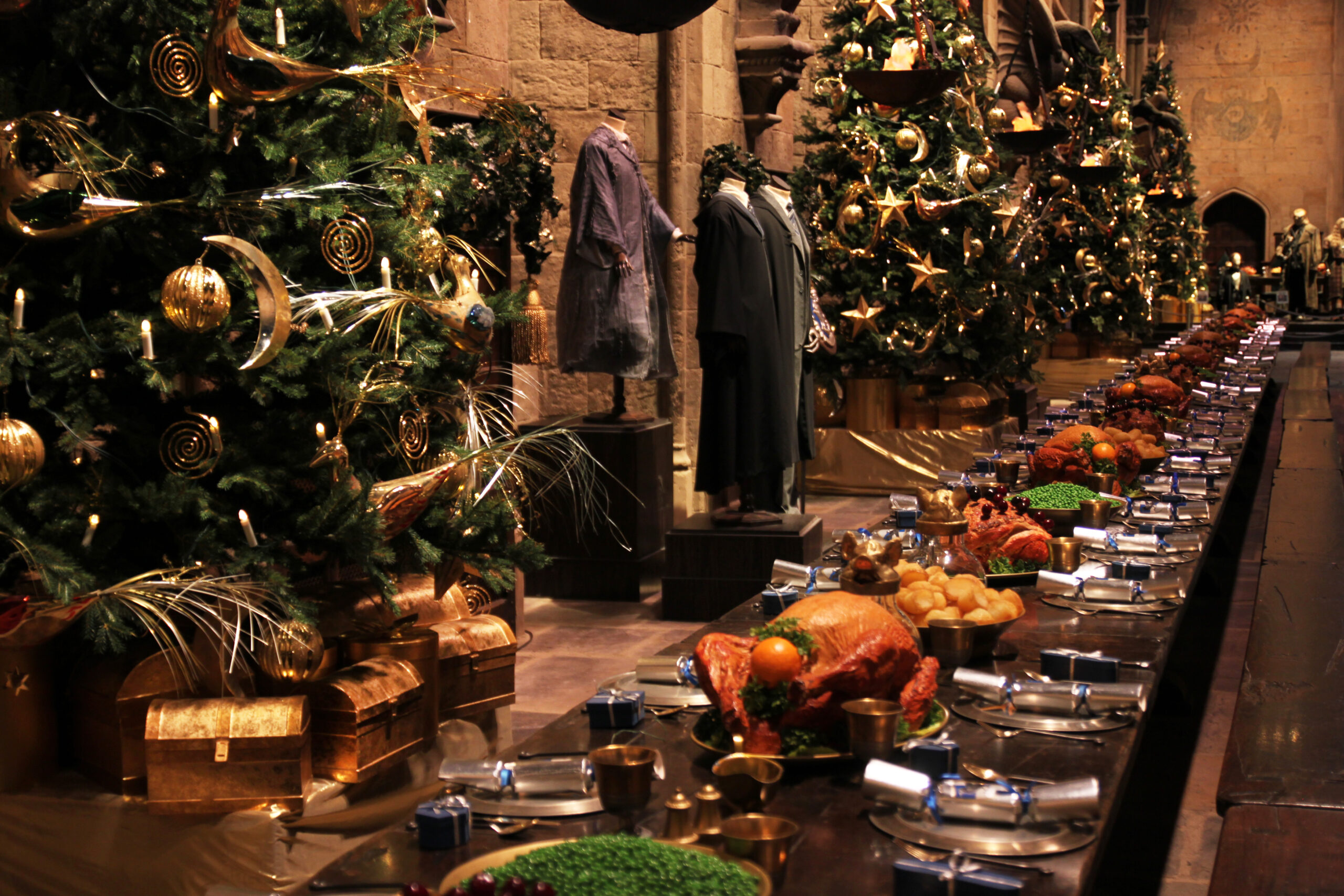 Long dining table as part of Harry Potter tour in Warner Bros. Studio