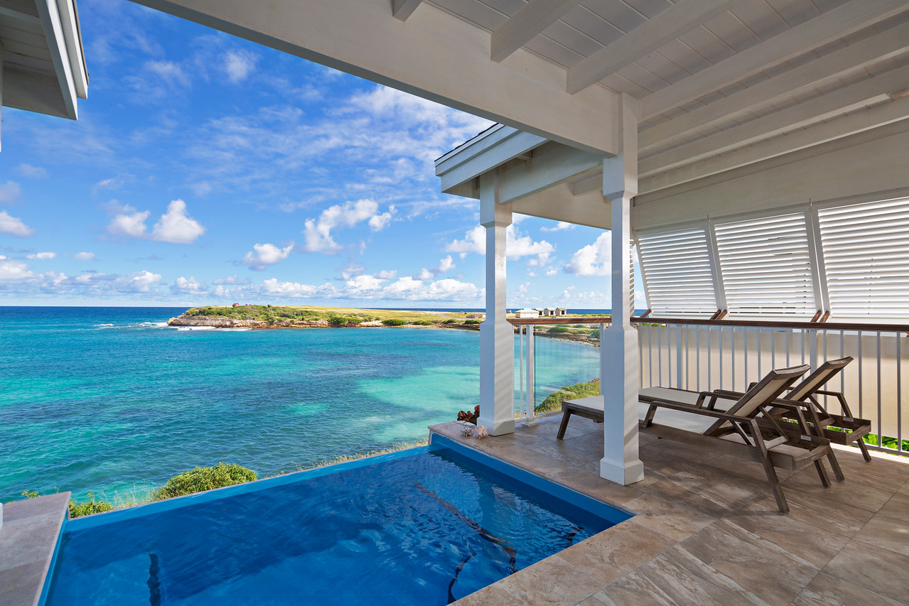 A beautiful sea view from one of the apartment balconies at Hammock Cove Antigua, Antigua.