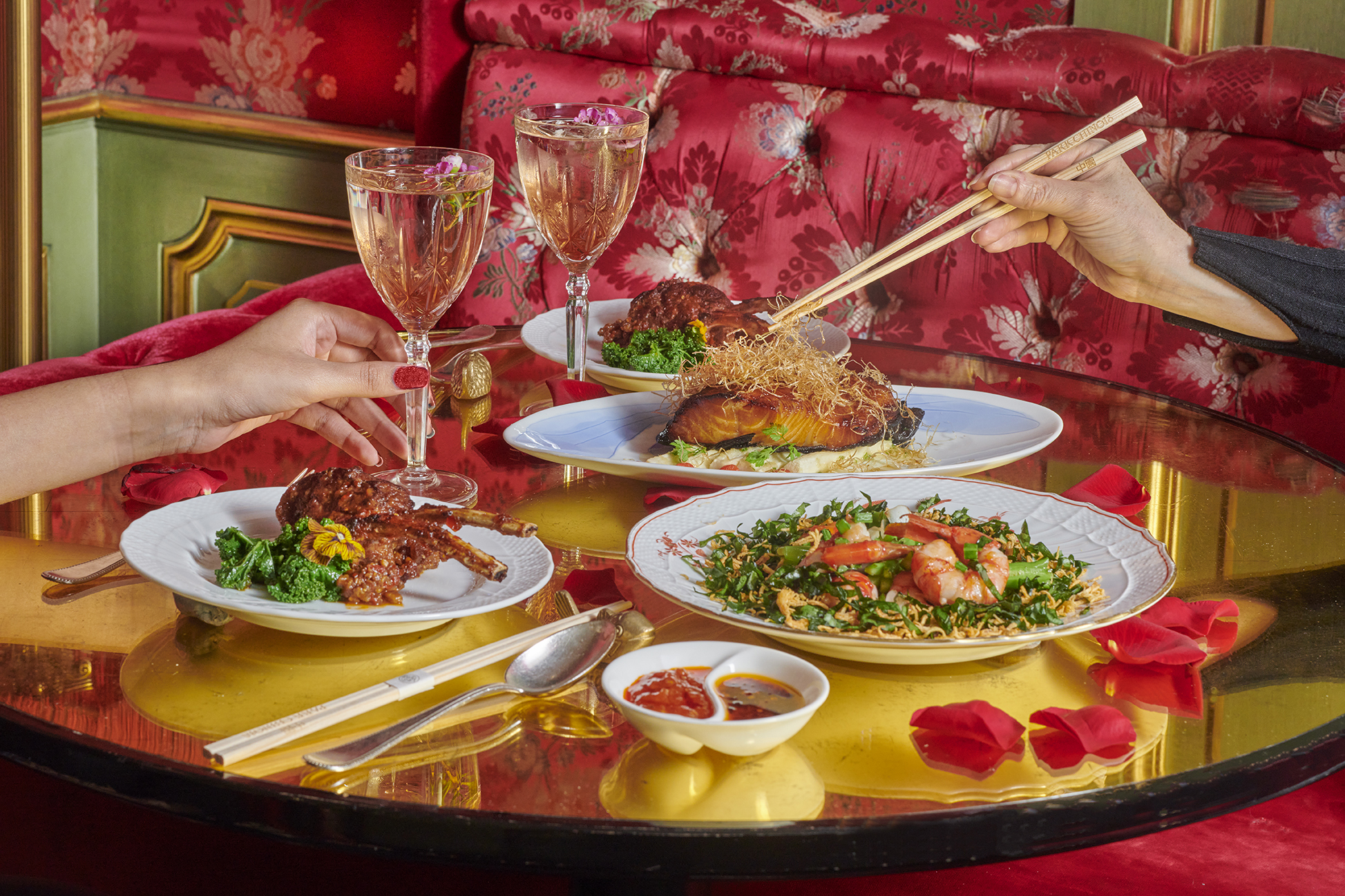 A Chinese meal served at the 1930s Shanghai-inspired restaurant Park Chinois, London Mayfair, UK