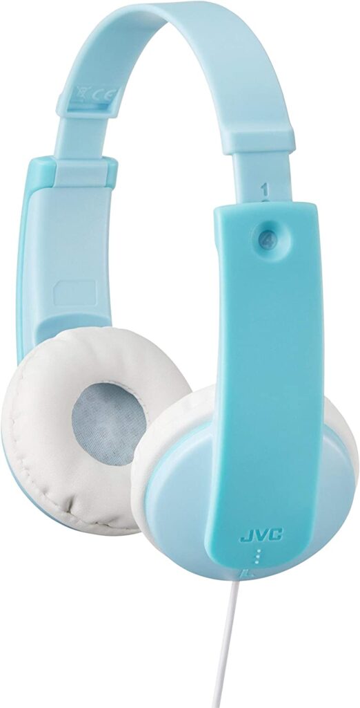 The light blue JVC HA-KD5 Tiny Phones for kids.