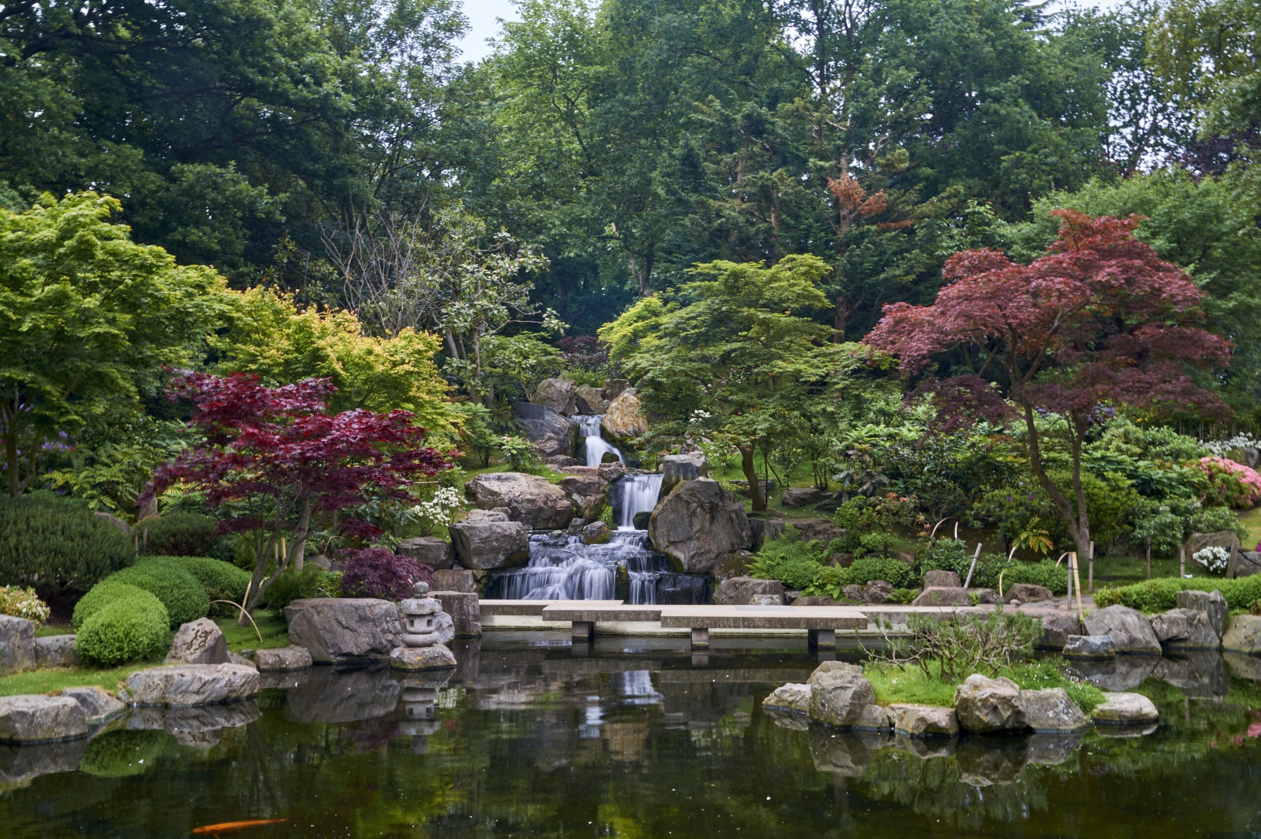 A waterfall in Kyoto Garden in Kensington