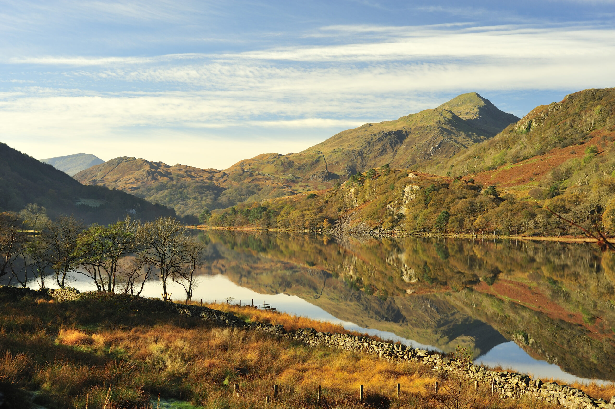 Lake view of Llyn Gynant in Snowdonia, Wales