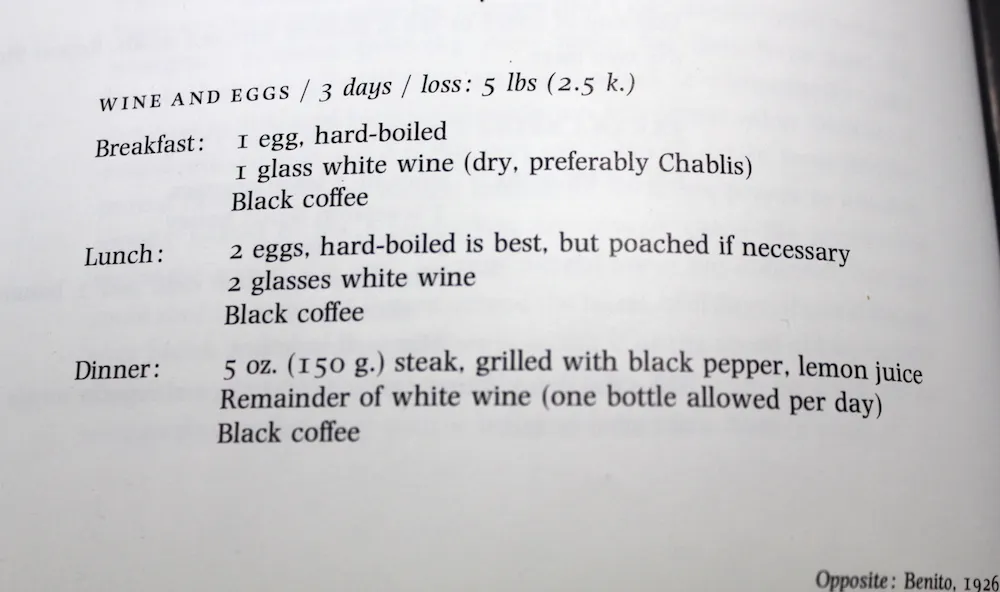 A description of the Wine and Eggs diet