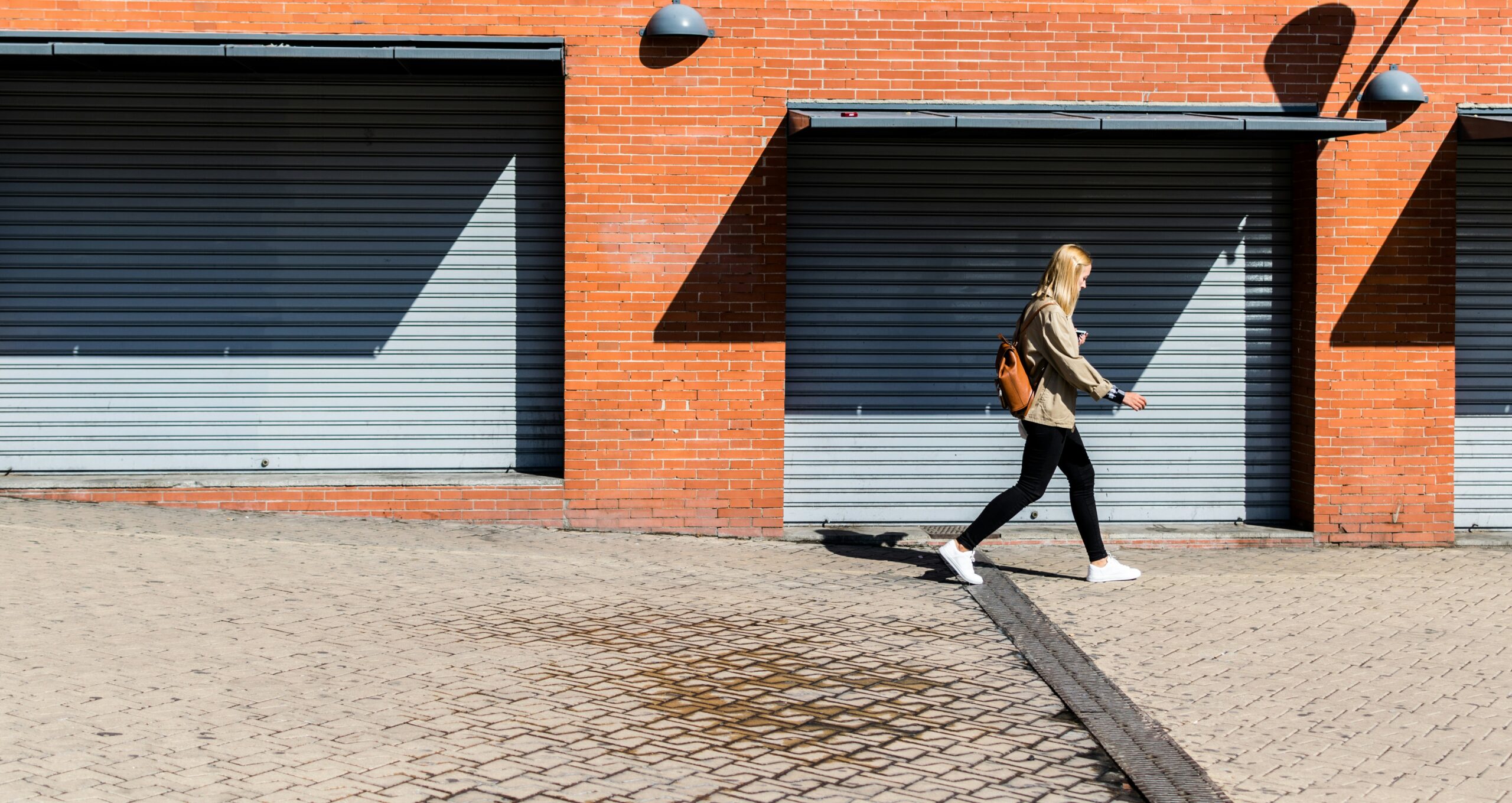 Woman walking outside.