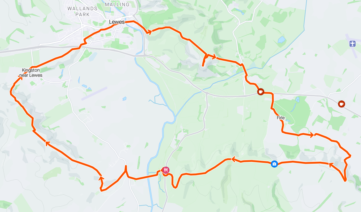 Strava map of Lewes peaks