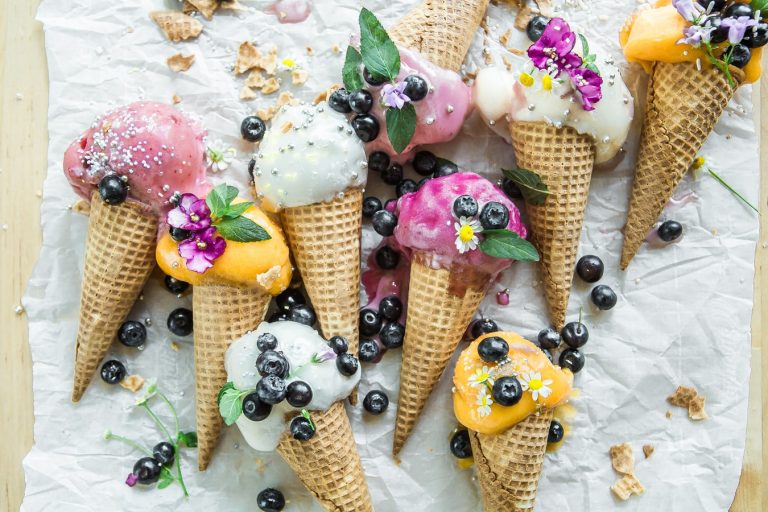 Ice cream, gelato and sorbets.