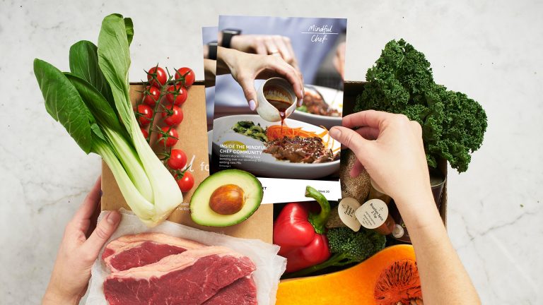 A selection of food from Mindful Chef's recipe box.