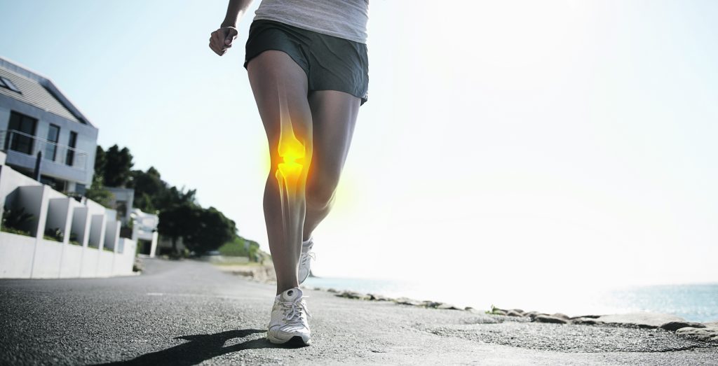 Illustration showing the pressure on knee joints during running.