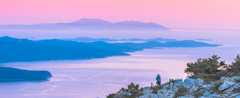 Aerial view of the sea and mountains on Brac Island, Croatia.