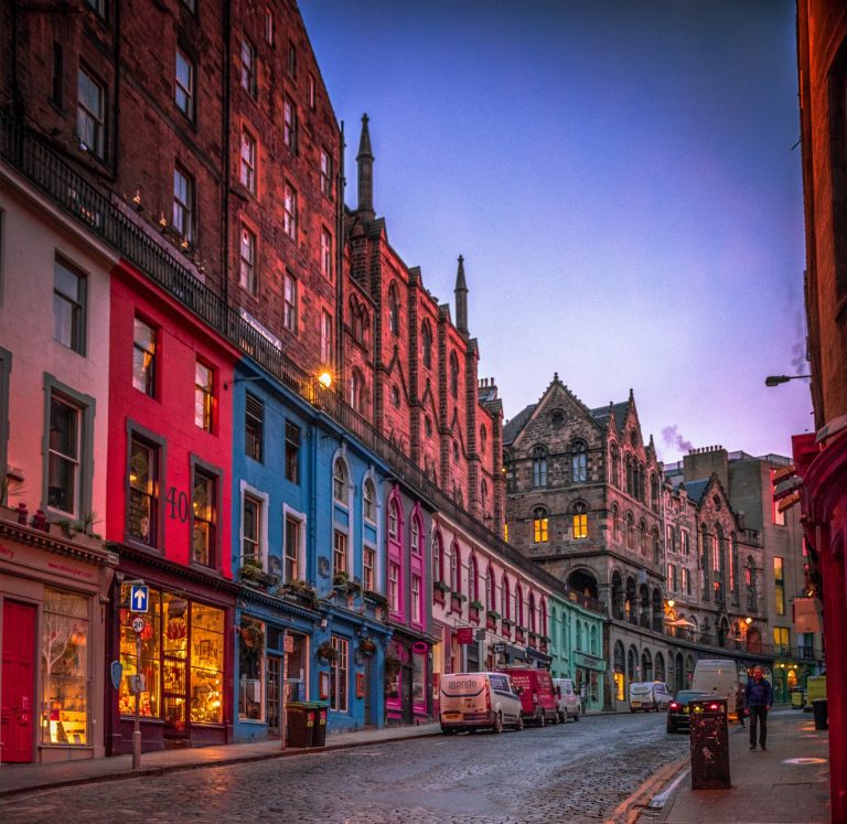 At the break of dawn on Victoria Street, Edinburgh.