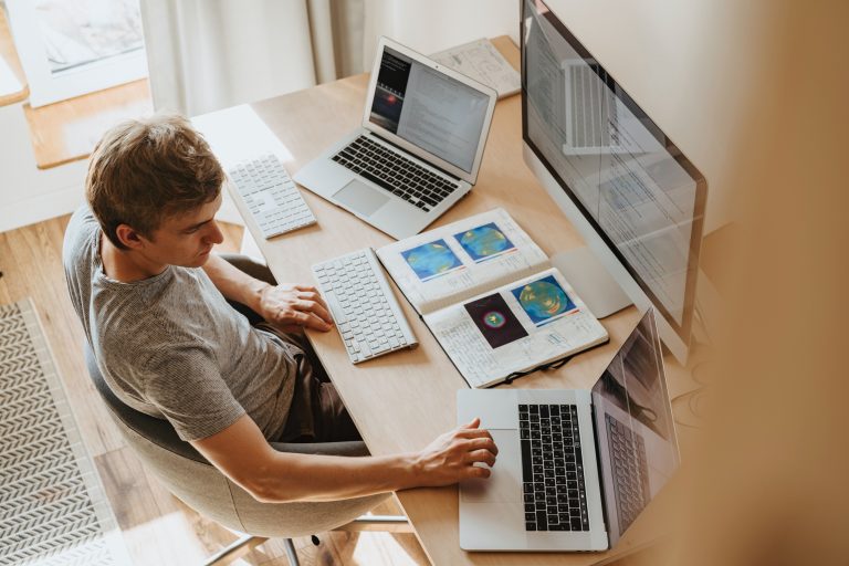 A man manages his internet-connected devices with Matter