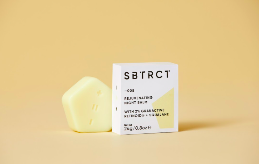 SBTRCT Rejuvenating Night Balm against a pale yellow backdrop.