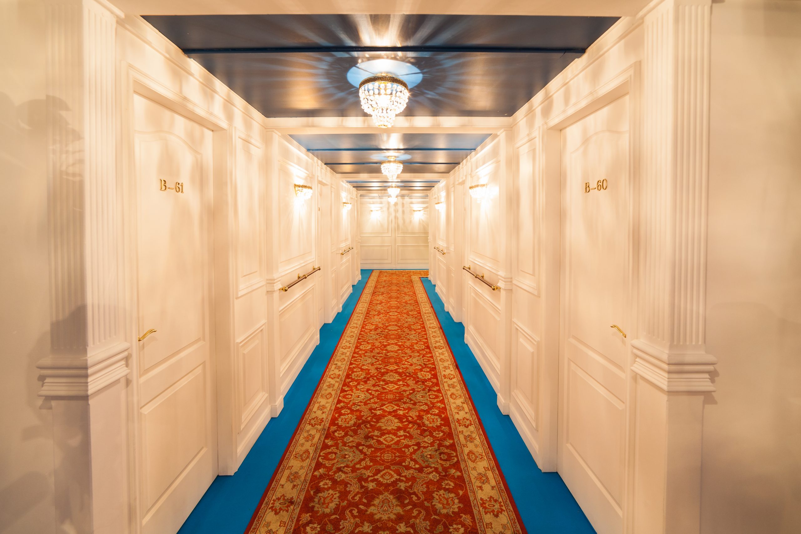 A recreation of Titanic's first class corridor from Titanic: The Exhibition