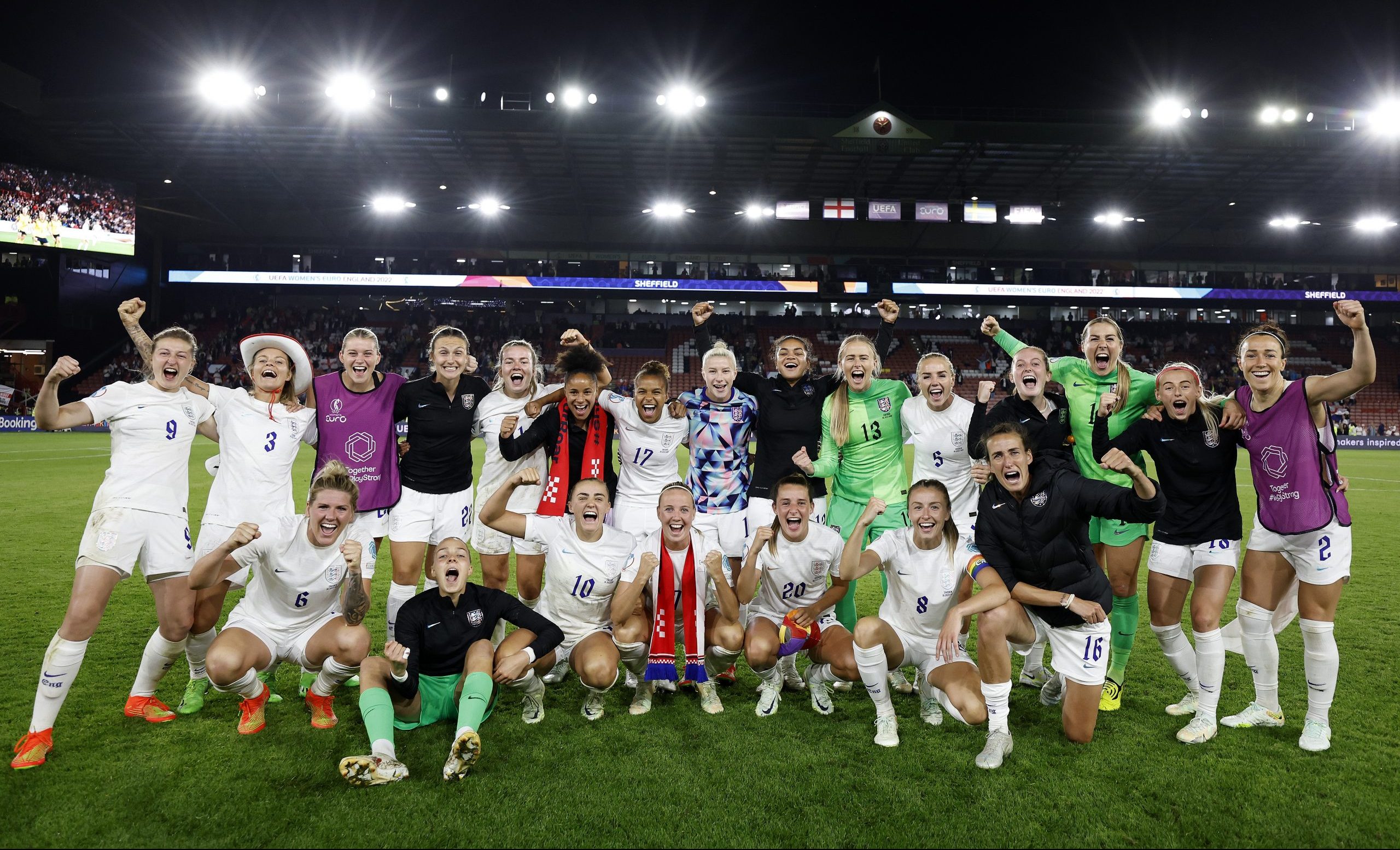 The winners of the UEFA Women's Euro 2022 Semi Final match posing for a picture.