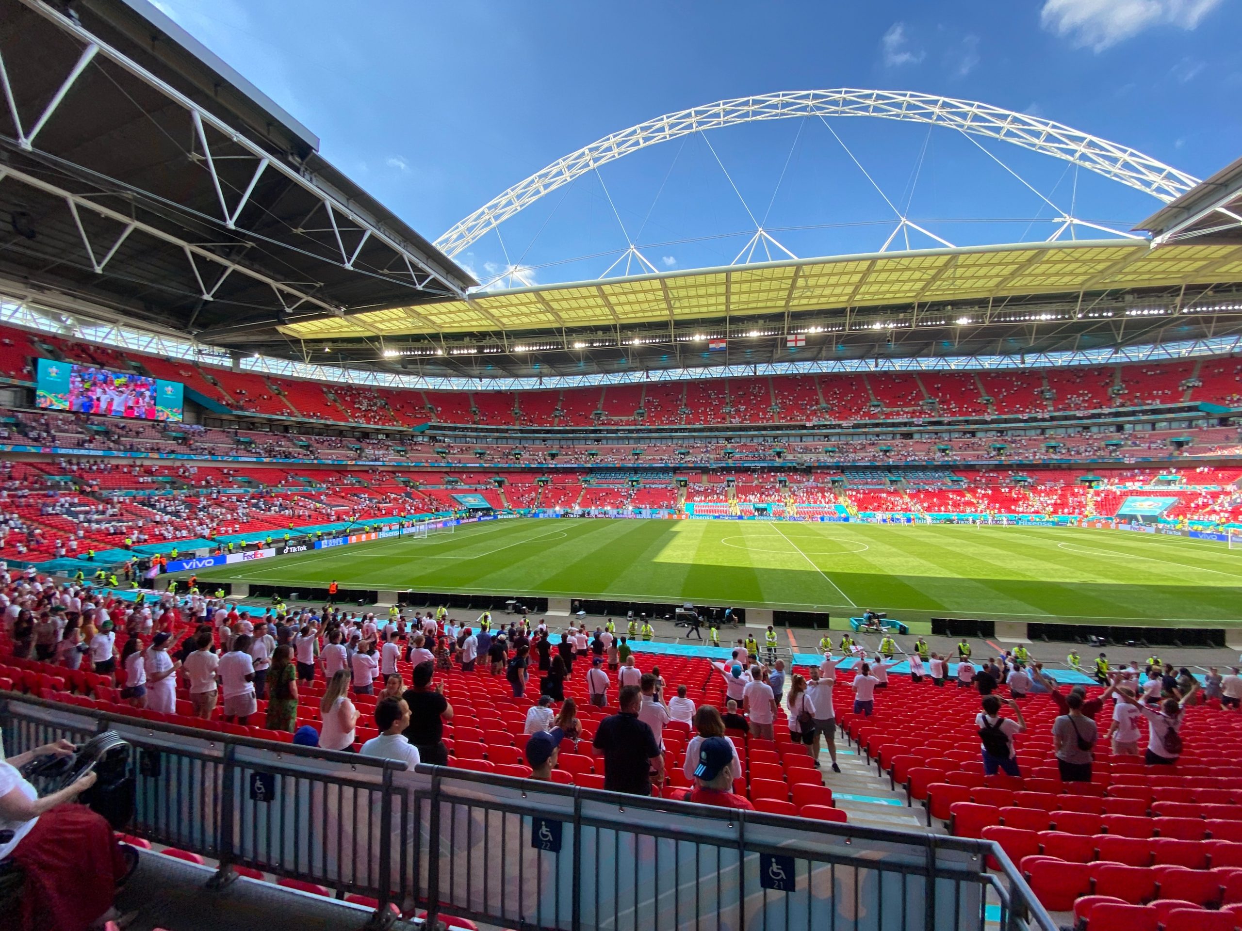 Spectators getting ready to watch EURO 2020 games at Wembley Stadium.