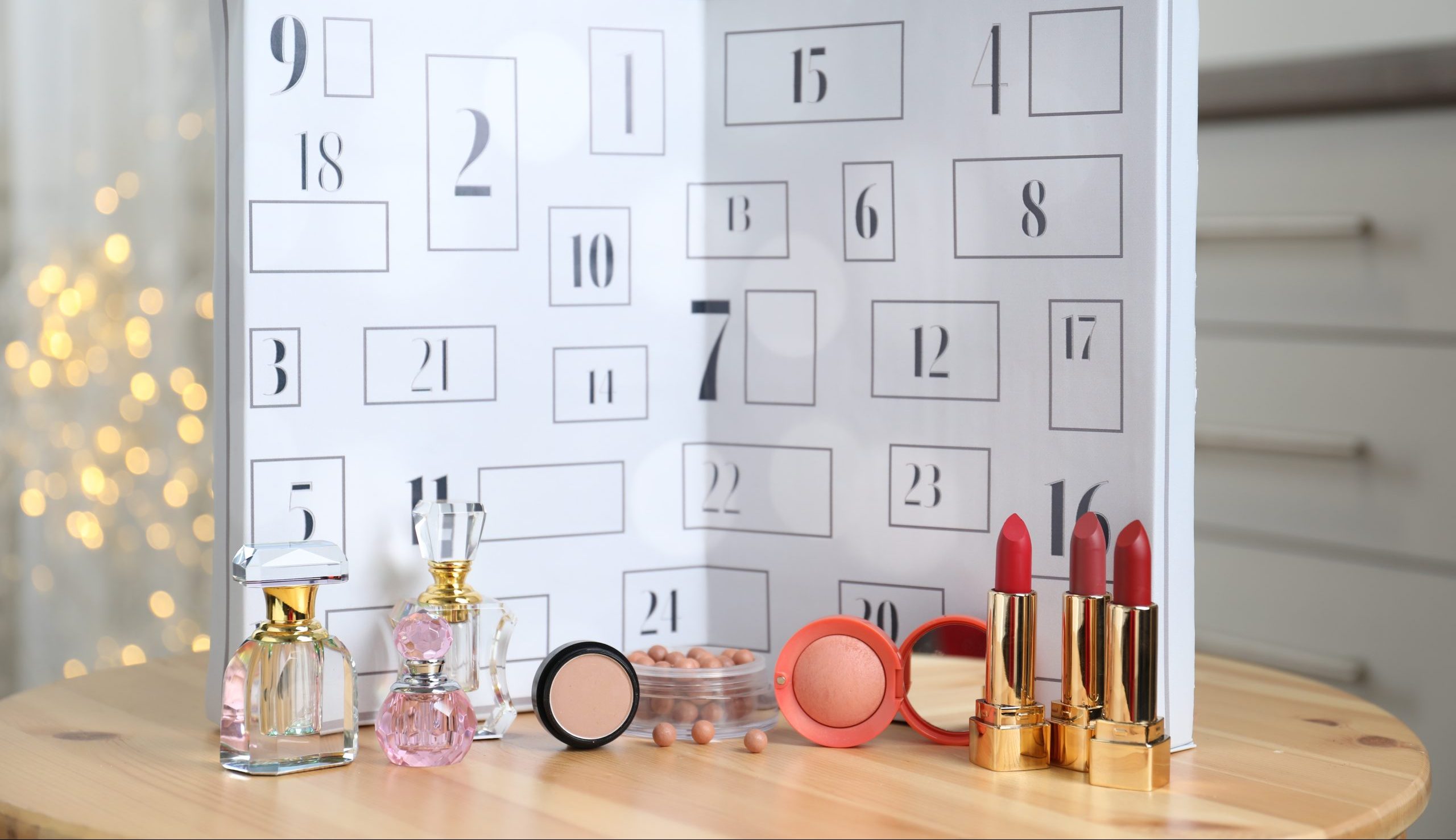 All the beauty products inside a beauty advent calendar.