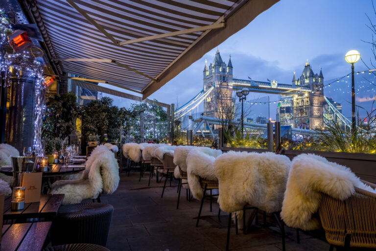 The views of the London skyline from Le Pont de la Tour Winter Terrace