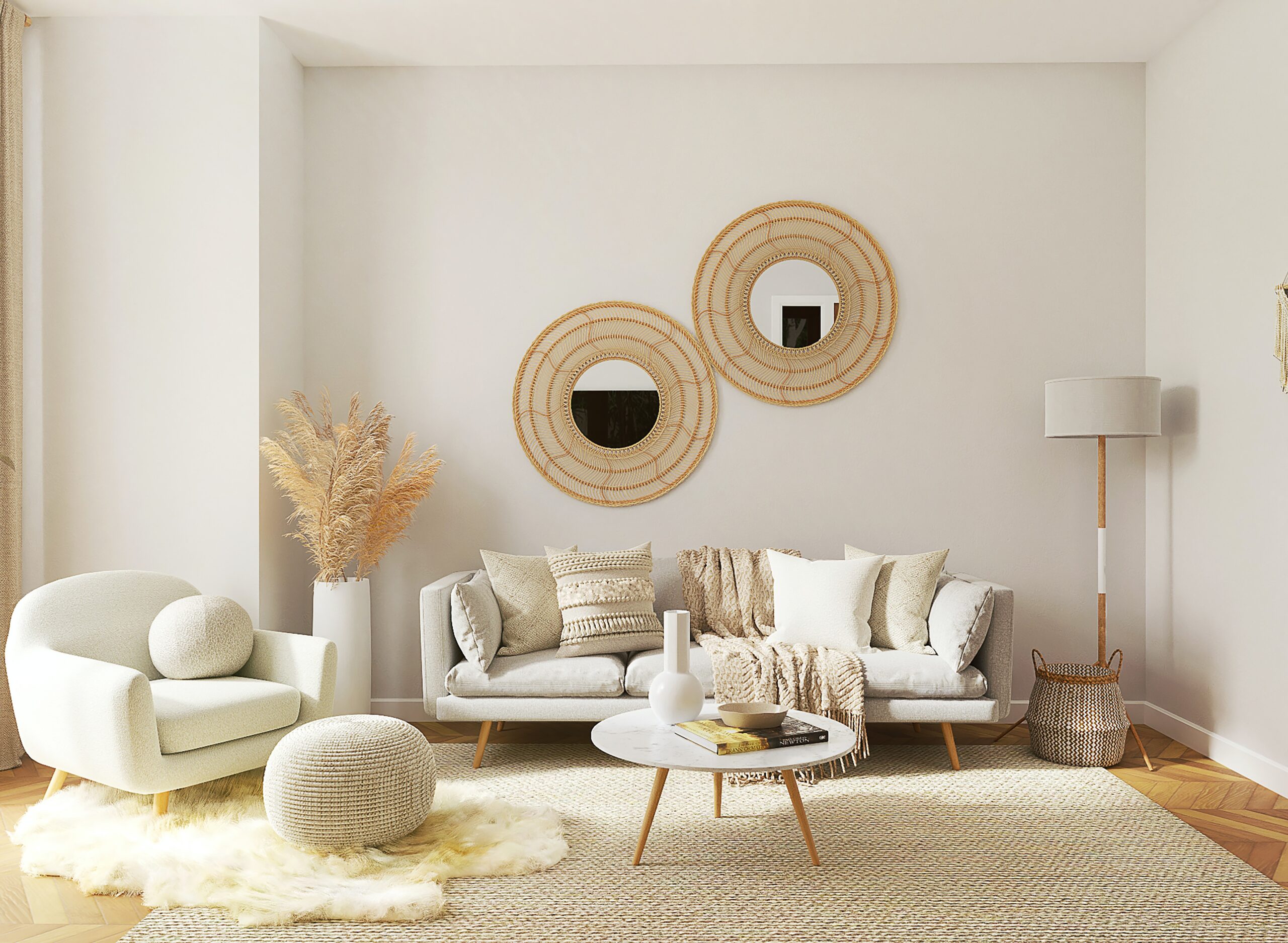 A living room in beige hues
