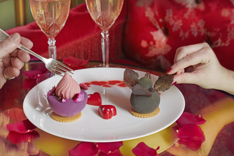 A selection of colourful Chinese desserts on a plate at Park Chinois, London Mayfair