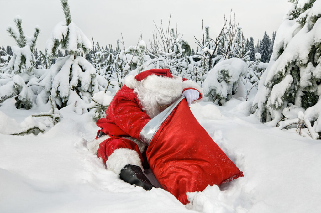 Santa sitting in snow in , Finland