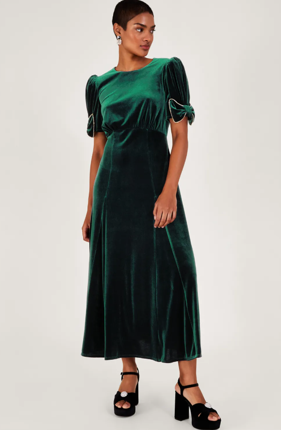 Belle Bow Sleeve Velvet Midi Dress