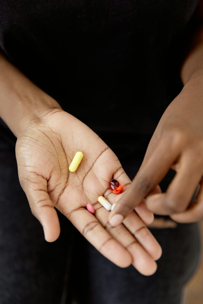 Woman holds supplements