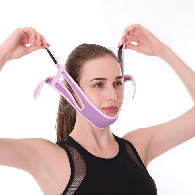 Woman wears a chin strap