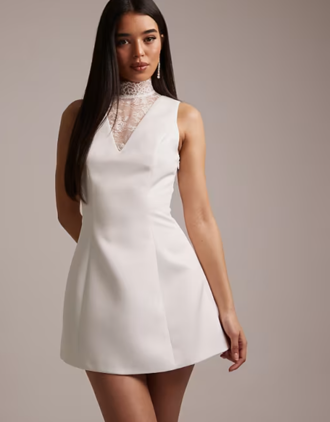 Six Stories Bridal lace high neck mini dress