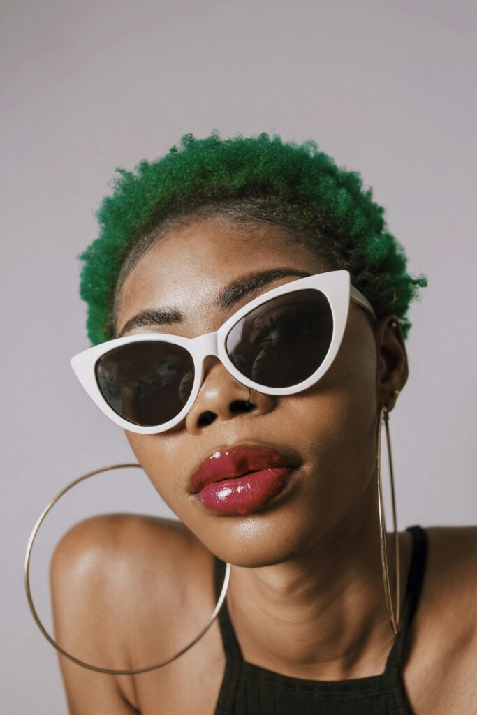 Woman with green hair