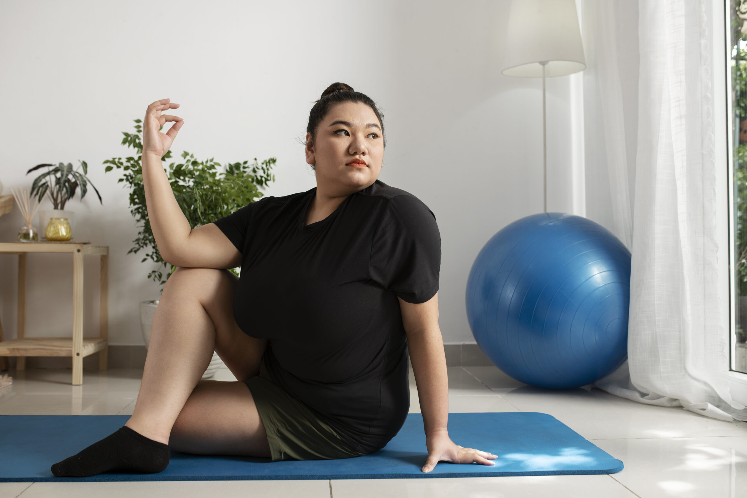 Woman does stretches