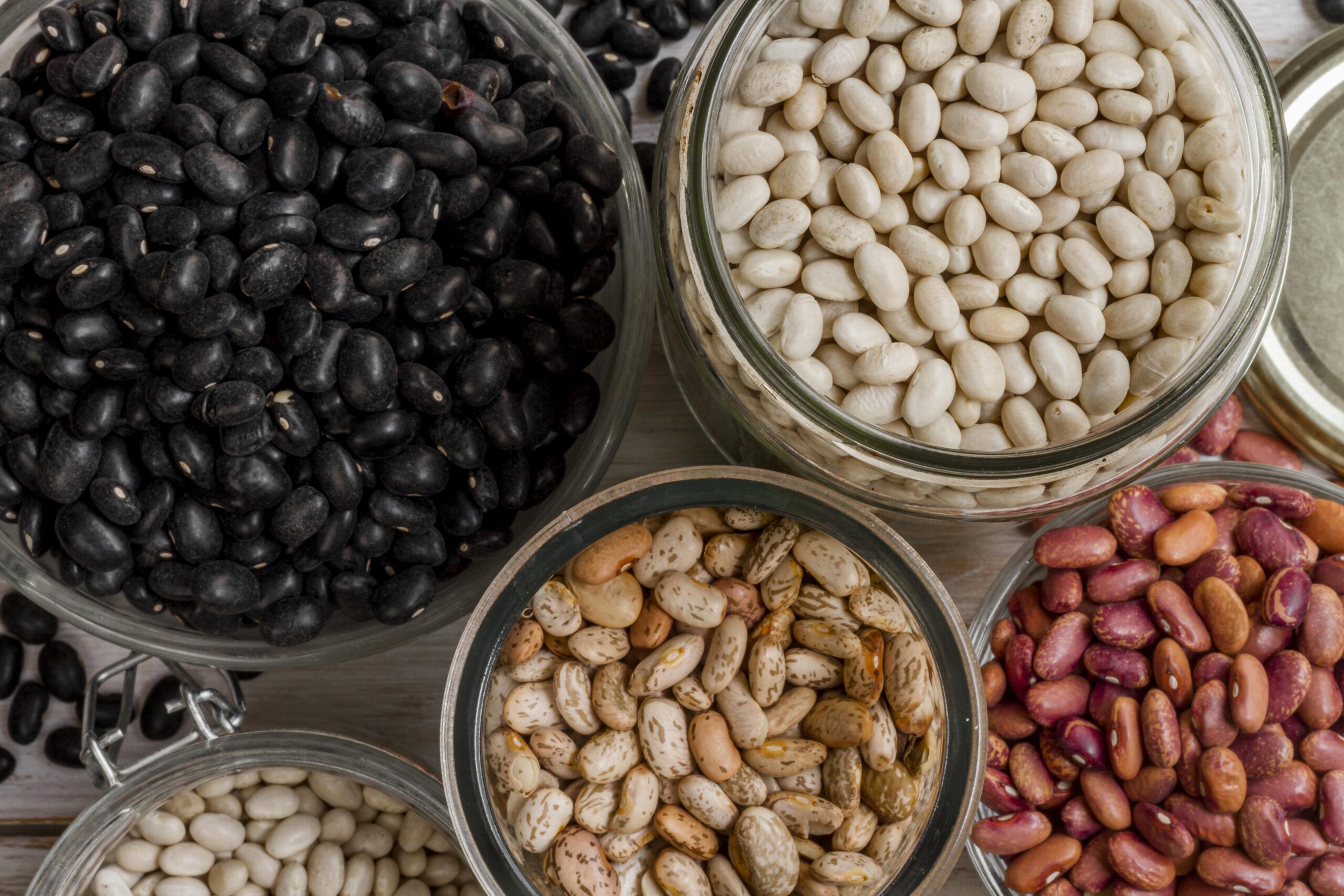 Variety of beans in jars