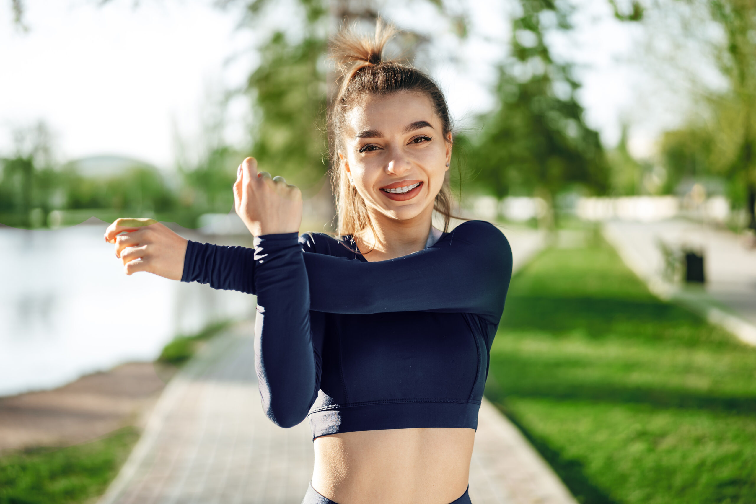 Woman exercising in a park