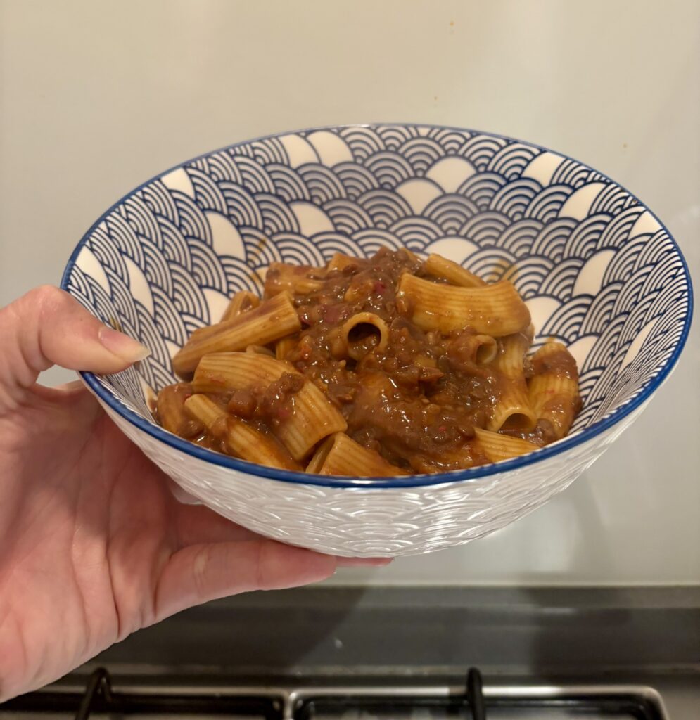 Pasta Evangelists miso and harissa-spiced lentil ragu final result