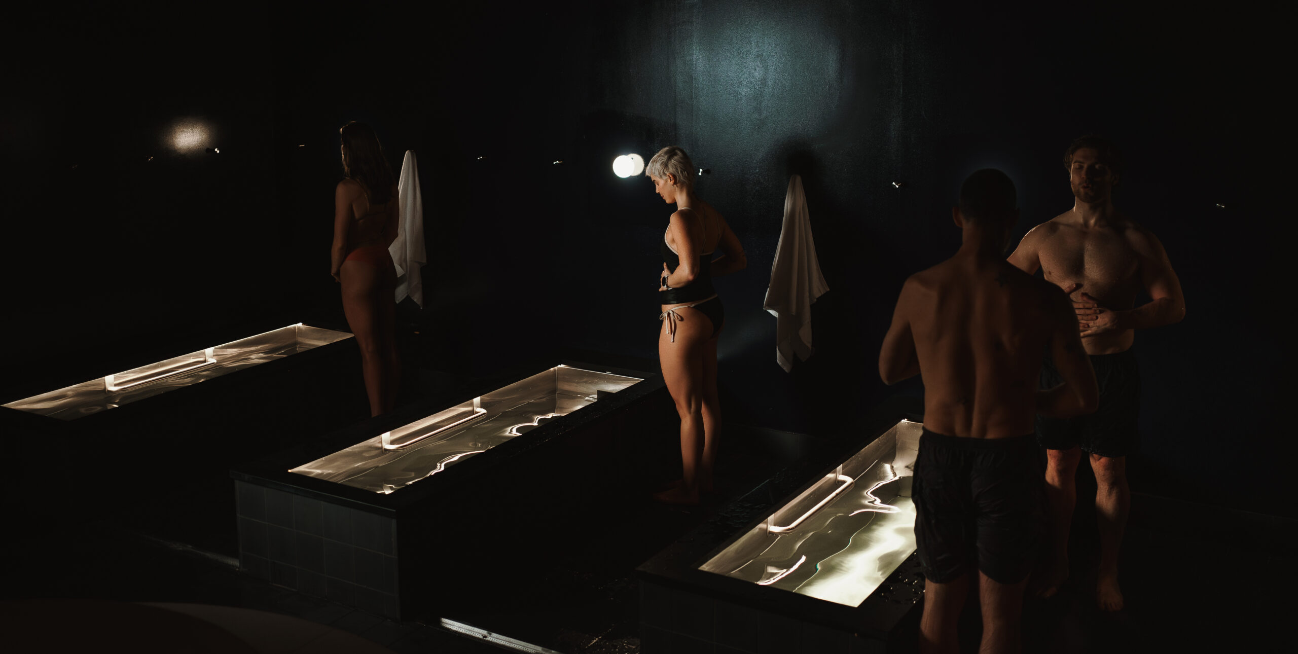 People breath before entering ice bath