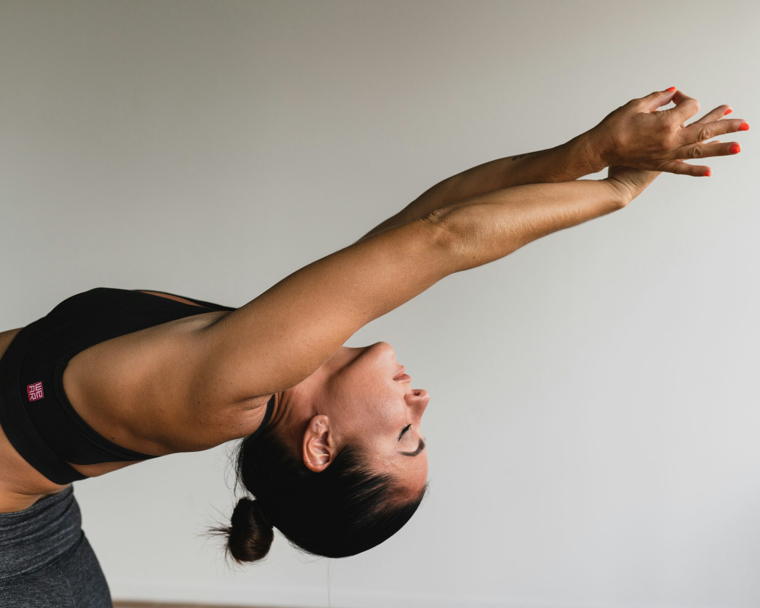 Woman stretches in yoga