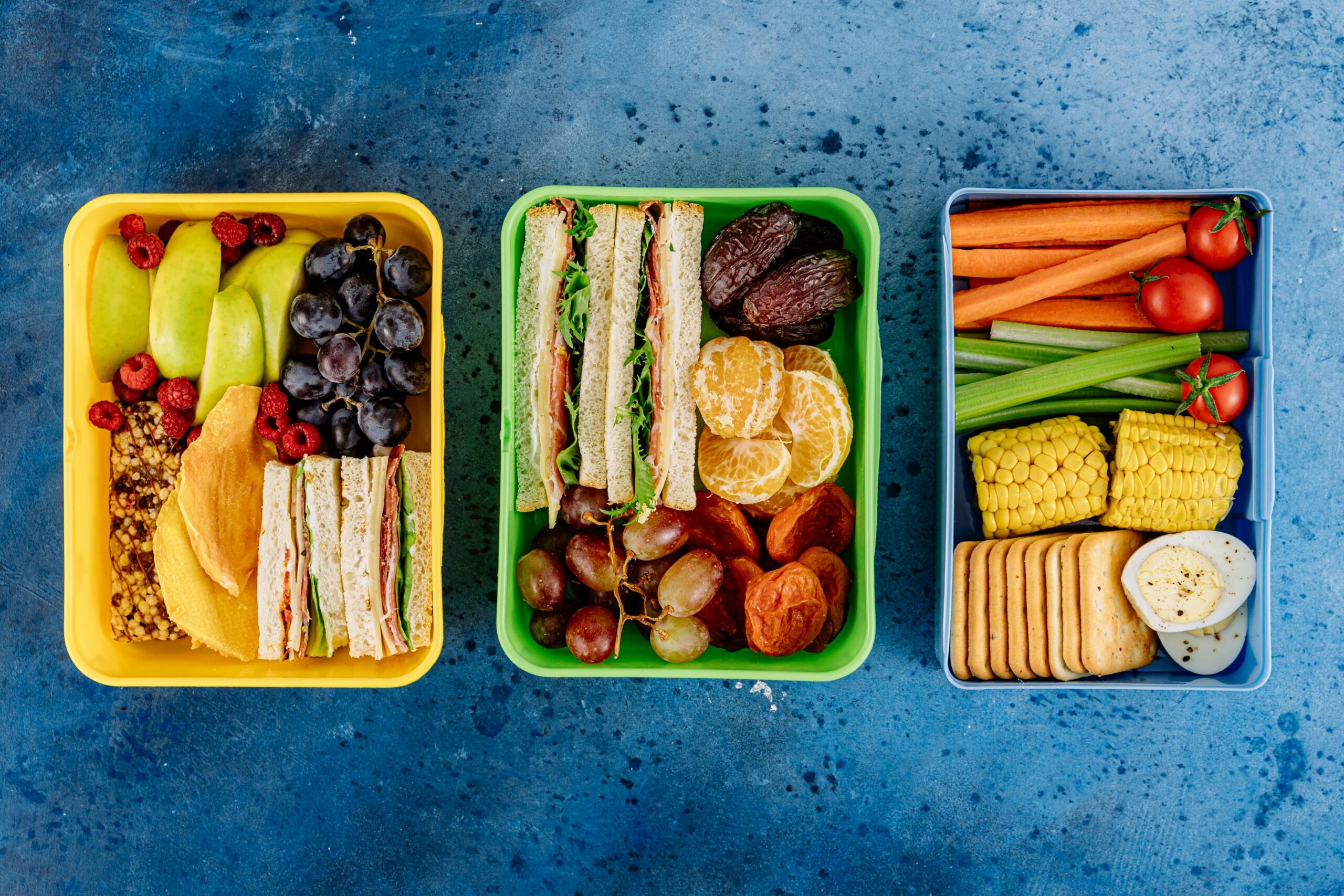 Top view containers packed with food