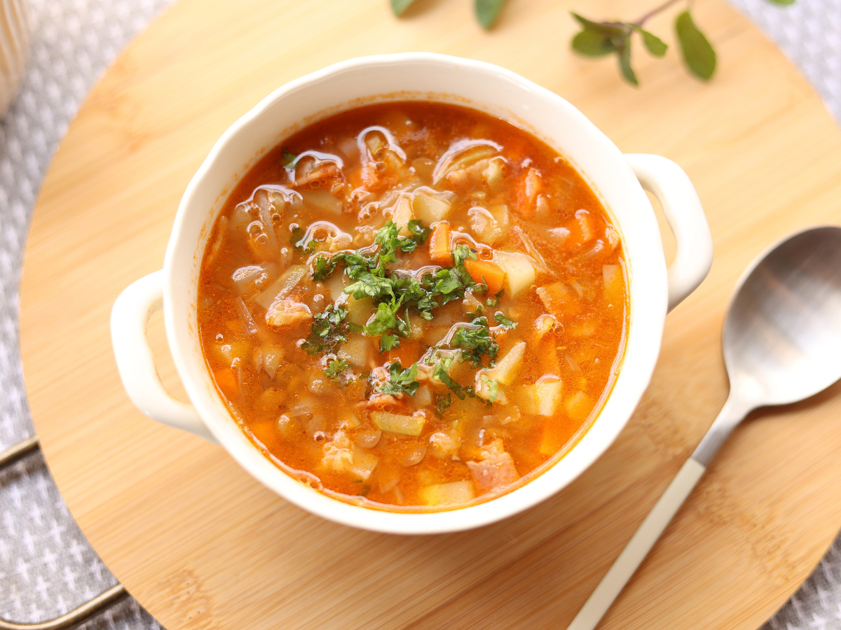 Bone broth in a bowl