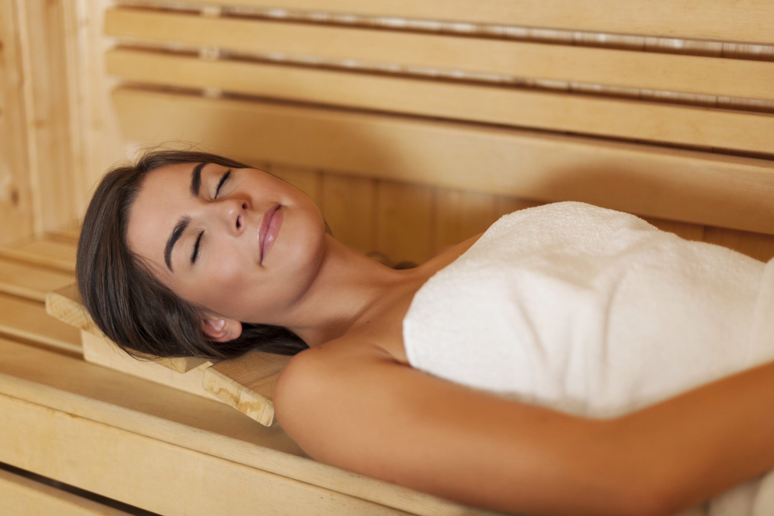 Woman in a sauna