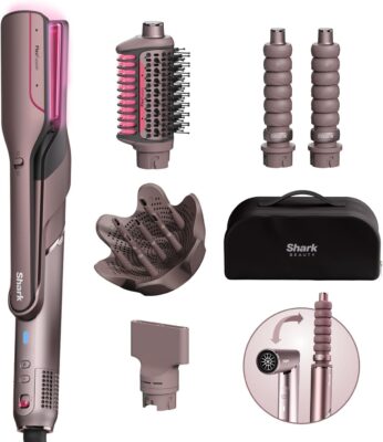white background with pink straightener parts separated