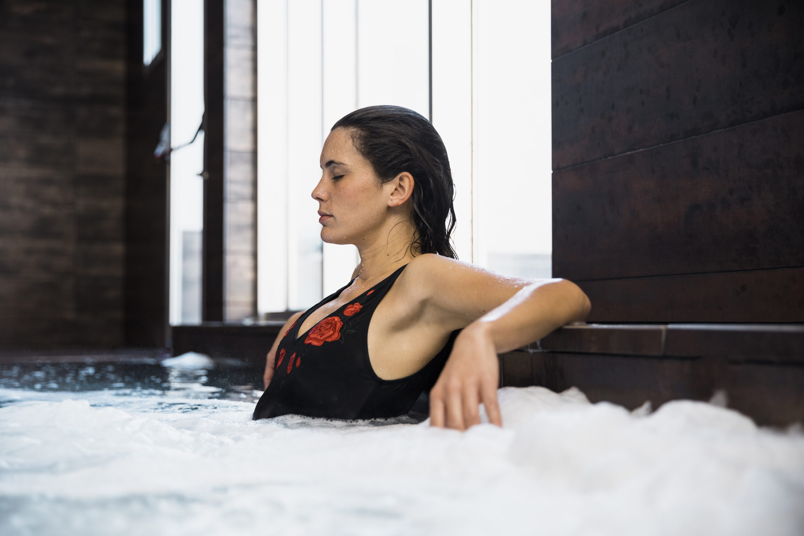 Woman enjoying a hot tub