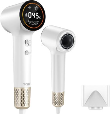 TQQ Hair Dryer white gold and black on white background